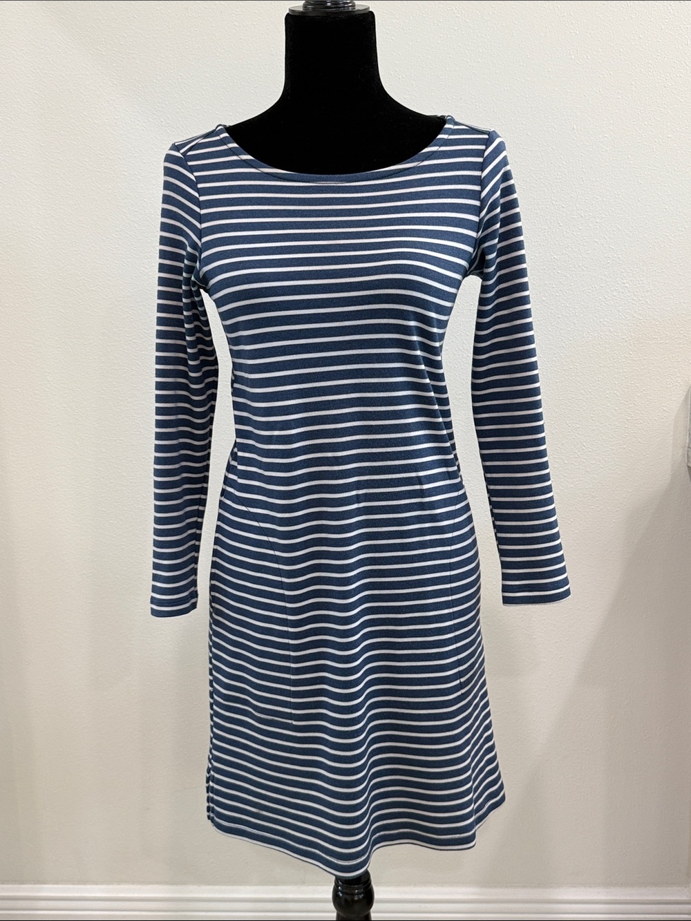 Wool& “Margo” Striped Navy and White Long-Sleeve Dress with POCKETS!